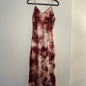 Love Tree Burgundy and Pink and Cream Midi Silk Dress